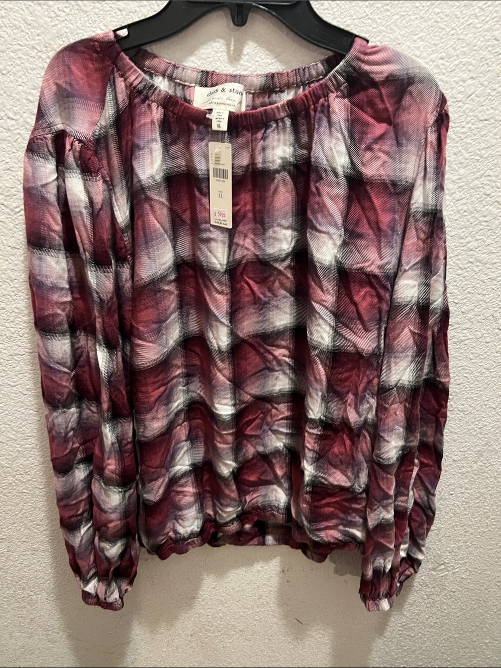 cloth & stone Burgundy Plaid Peasant Blouse